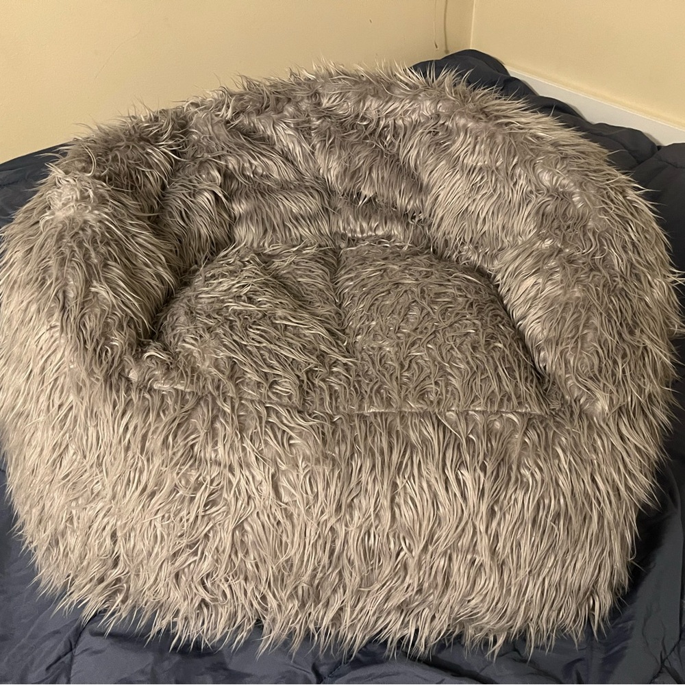 Big Joe Milano Bean Bag Chair, Gray Shag Fur, Soft Faux Medium, Fur